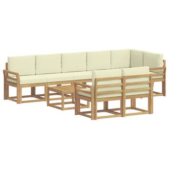 vidaXL Conjunto De Sof&aacute;s De Exterior 9 Pcs Blanco Y Crema Poli&eacute;ster Vidaxl
