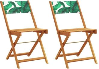 vidaXL Bistro Chairs 2 pcs Leaf Pattern Solid Wood Acacia and Fabric vidaXL