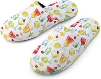 Generic Watercolor Cocktails Mens Flannel Slipper Soft Comfy House Shoes Non Slip Winter Warm Indoor Outdoor Slippers