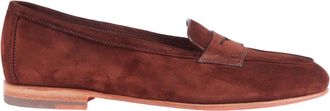 Santoni Brown Carla Suede Minimalist Loafers
