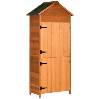 OUTSUNNY Wooden Garden Shed Outdoor Shelves Utility Tool Storage Cabinet Teak | TJ Hughes
