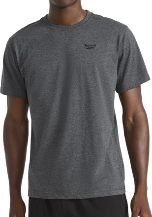 Reebok Apparel Mens Embroidery Short Sleeve Crewneck T-Shirt, Standard Fit, Lightweight Cotton-Poly Fabric, Charcoal Heather, Large
