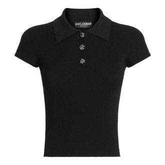 Dolce & Gabbana Polo Shirts, female, Black, Size: XS Ribbed Viscose Polo Shirt