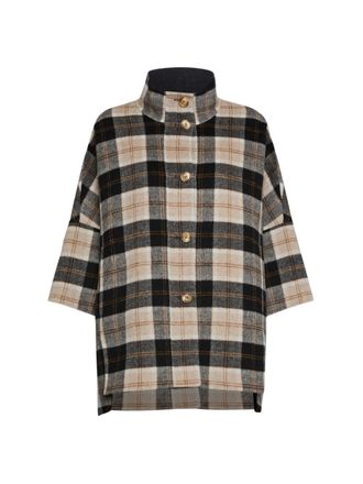 Elena Miro Short-Sleeve Plaid Wool-Blend Cape