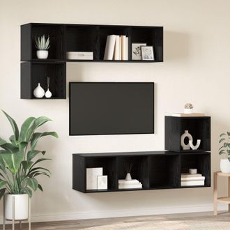Berkfield Home Wall-mounted with Storage 4 pcs Black oak 37 x 37 x 142.5 cm Engineered wood