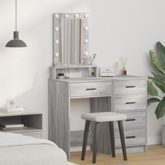 Berkfield Home Dressing Table with LED Lights in Grey Sonoma - 50x41x140 cm | Size: 50 x 41 x 140 cm