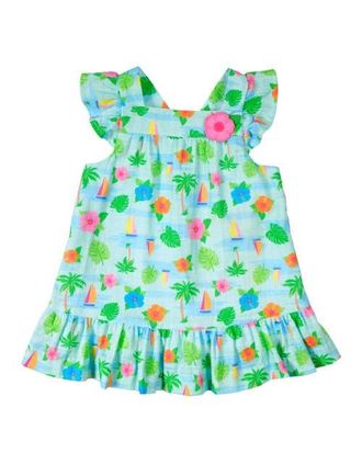 Florence Eiseman Printed Linen-Look Dress With Flower in Blue/white at Nordstrom, Size 18M