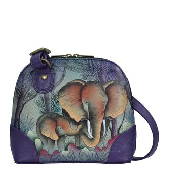 Anuschka Women Hand Painted Leather Small Multi Compartment Zip-Around Organize-Elephant Family, One Size