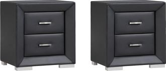 Vente-Unique Conjunto de 2 mesitas de noche - 2 cajones - Imitaci&oacute;n cuero negro - CAPITOLE