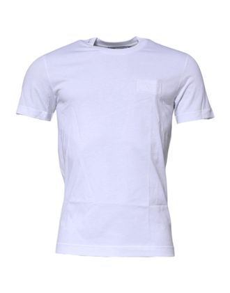 Dolce & Gabbana White Logo Plaque Cotton Crew Neck Mens T-shirt