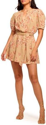 Ramy Brook Selby Belted Floral Embroidered Puff Sleeve Minidress in Natural Fleur at Nordstrom Rack, Size Large