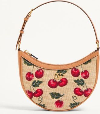 Valentino Garavani Mini Borsa Hobo VLogo Signature In Rafia Jacquard Con Motivo Cherryfic Donna NATURALE/ROSSO UNI