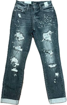 Judy Blue Women Bridgeport Bleach Splatter Boyfriend Jeans In Black