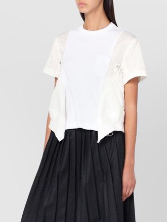 sacai cotton and nylon t-shirt with asymmetric hem