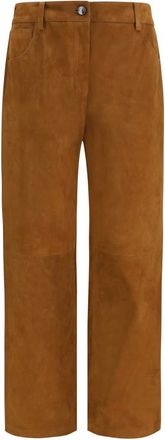 Magda Butrym Pantalones Rectos de Cuero con Efecto Pana - Trousers - Mujer - Marr&oacute;n - S