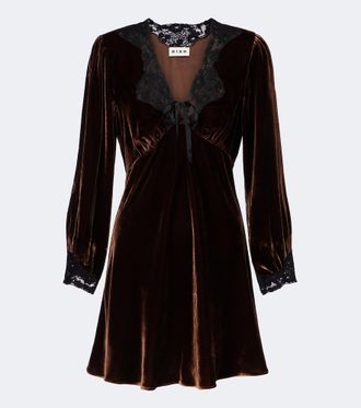 Rixo Vestido corto Carolina de terciopelo con encaje