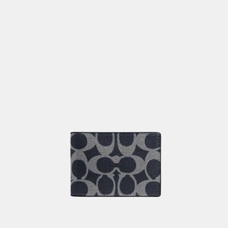 Coach Mens Compact Billfold Wallet In Signature Canvas - Dark Blue - One Size