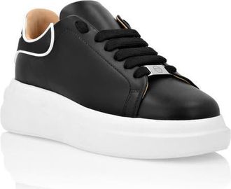 Philipp Plein Leather Low-Top Sneakers Megastar Unisex in Black/black at Nordstrom, Size 47