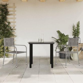 vidaXL 3 Piece Garden Dining Set Grey and Black Poly Rattan and Steel vidaXL