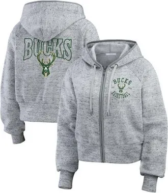 WEAR by Erin Andrews Womens WEAR by Erin Andrews Heather Gray Milwaukee Bucks Speckled Radiator Full-Zip Hoodie at Nordstrom, Size Xx-Large