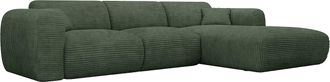 Vente-Unique Gran sof&aacute; cama rinconera derecha expr&eacute;s de pana verde - Colch&oacute;n de 13 cm viscoel&aacute;stico POGNI