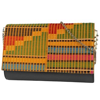 Christian Louboutin Black Multi-Color Fabric Leather Clutch Bag (Pre-Owned)