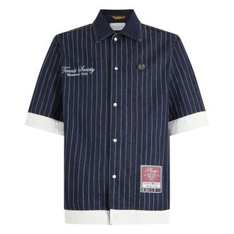 Philipp Plein Shortsleeve Denim Overshirt Tennis - Heren - Korte mouwen Overhemden - Blauw - M - Denim - Overhemden