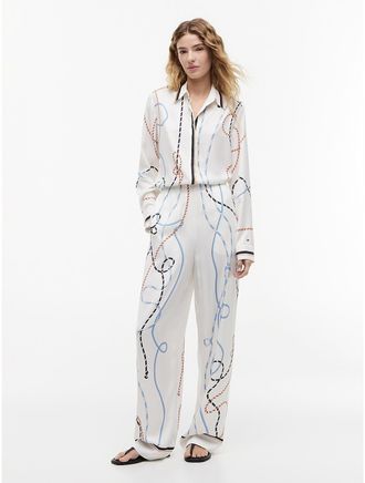 Tommy Hilfiger Womens Nautical Rope Print Twill Pant - White - 4