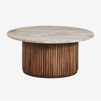 Sklum Sklum - Mesa De Centro Redonda &Oslash;90 Cm En M&aacute;rmol Y Madera De Mango Giselda
