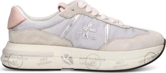 Premiata White Leather Smooth Suede Panel Sneakers