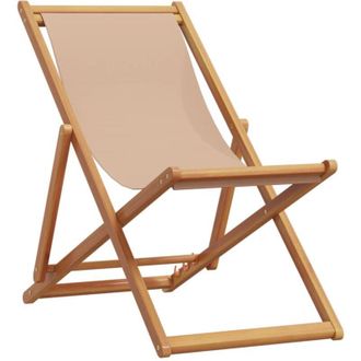 vidaXL Folding Beach Chair Taupe Solid Wood Eucalyptus and Fabric vidaXL