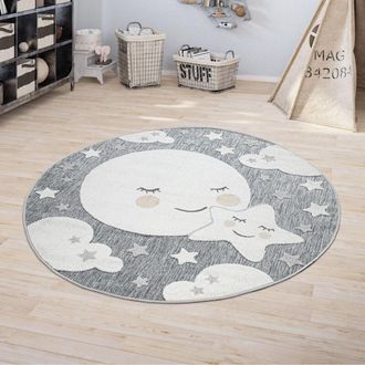 Paco Home Paco Home - Alfombra Infantil Juegos Cuarto Infantil Redonda Chicos Chicas 3D Luna Gris ø 200 cm redondo