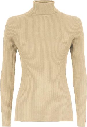 Generic Womens Long Sleeves Ribbed Turtle Polo Neck Top Available in Variety of Colors (Beige/Stone, 8-10)