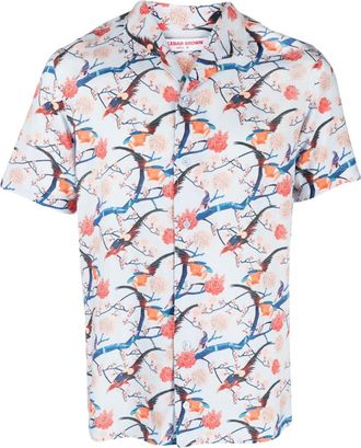 Orlebar Brown Hibbert graphic-print shirt - men - Viscose/Linen/Flax - S - Blue