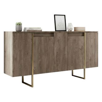 Dmora Aparador Betel, Buf&eacute; De Sal&oacute;n, Aparador De Sal&oacute;n, Despensa De Cocina, 160x35h80 Cm, Nogal Y Oro, Con Embalaje Reforzado - Dmora