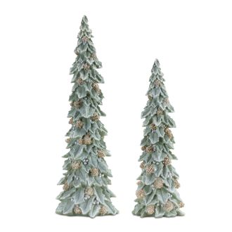 Melrose International Glittered Holly Pinecone Tree (Set of 2) - Green, Gold