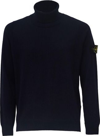 Stone Island Ribbed Turtleneck Black Sweater With Iconic Badge