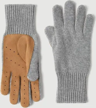 Brunello Cucinelli Cashmere knit gloves with suede palm in Light Grey at Nordstrom, Size Xx-Large