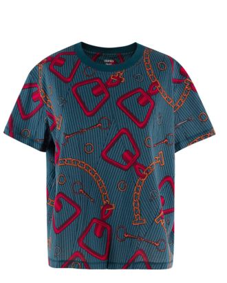 Herm&egrave;s Teal Chain Print T-Shirt Size S