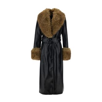Stand Studio Abrigo Largo de Piel Sint&eacute;tica con Cintur&oacute;n - Coats - Mujer - Negro - 2XS