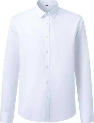 AlltheMen Mens Dress Shirt Long Sleeve Business Bamboo Fiber Shirt Button Down Regular Fit White XXL