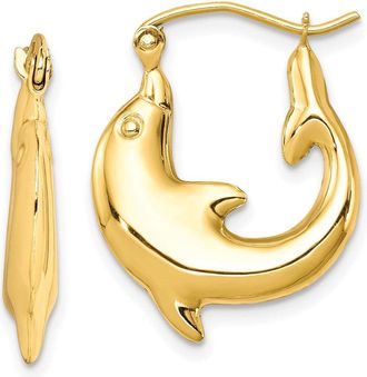 Diamond2Deal 10k Yellow Gold Polished Dolphin Shape Hoop Earrings