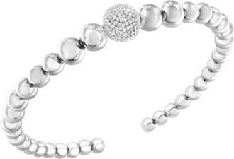 House of Brilliance Silver 1/6 Cttw Diamond Rondelle Graduated Ball Bead Cuff Bangle Bracelet in White at Nordstrom