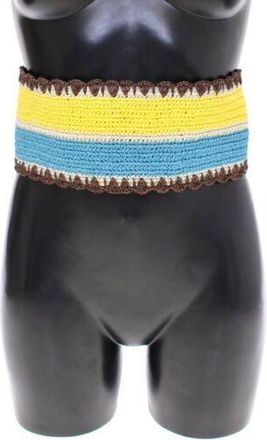 Dolce & Gabbana Mens Yellow Striped Wide Waist Raffia Belt viscose - Size 65 cm