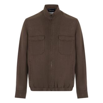 Herno Light Jackets, male, Brown, Size: XL Linen bomber