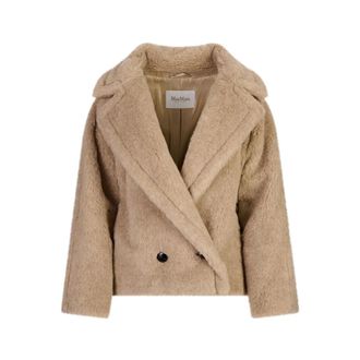 Max Mara Faux Fur & Shearling Jackets, female, Brown, Size: 2XS Cambusa Short Double-Breasted Coat