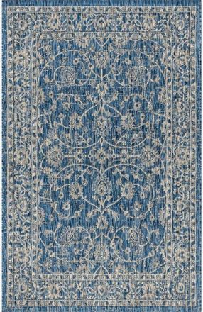Jonathan Y Designs Palazzo Vine and Border Textured Weave Indoor/Outdoor Rug in Navy/gray at Nordstrom, Size 4Ft 0In X 6Ft 0In