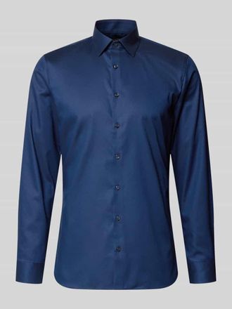 Olymp No. 6 Super Slim Fit Business-Hemd mit Kentkragen und Strukturmuster in Marine, Gr&ouml;&szlig;e 36
