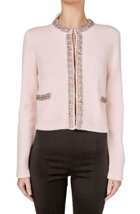 endless rose Boucl&eacute; Jewel Trim Cardigan in Pink at Nordstrom, Size X-Small