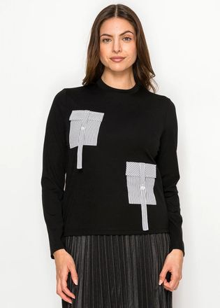 YAL New York Black Long-Sleeve Tee with Striped Patch Pockets
